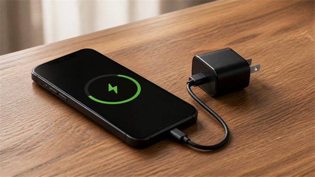 Phone connected to a fast charger